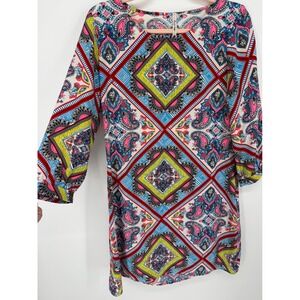 Rachel Kate S Multicolor Paisley 3/4 Sleeve Dress Knee Length Art to Wear boho‎